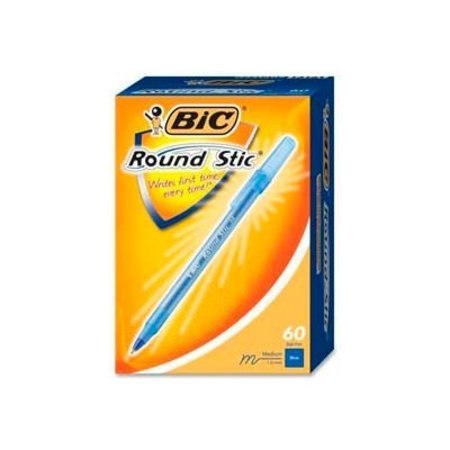 BIC Bic® Round Stic Ballpoint Pen, Medium, Blue Ink, 60/Box GSM609BE